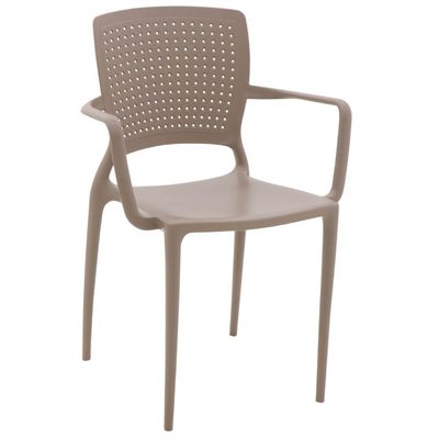 Cadeira com Braços Tramontina Safira Plástico Fibra de Vidro Camurça Sala Varanda Jardim