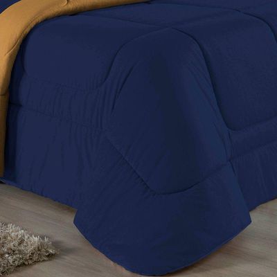 Edredom Queen Nobre 1 Peça Dupla Face 2,40m X 2,60m Malha 100% Algodão - Azul-marinho / Cobre