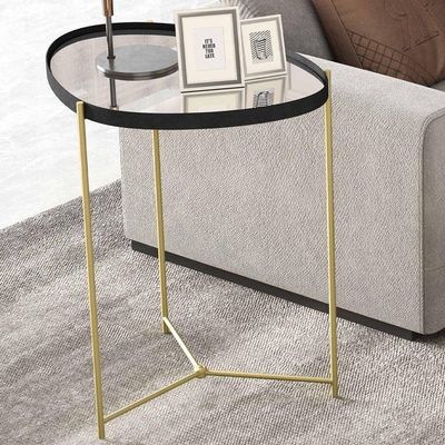 Mesa Lateral Organic Alamanda Preto Pe Dourado - Moveis Jb