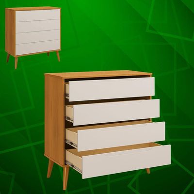 Comoda Gaveteira Elfe Retro 4 Gavetas Areia Fosco Com Savana - Moveisaqui
