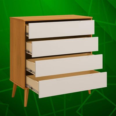 Comoda Gaveteira Elfe Retro 4 Gavetas Areia Fosco Com Savana - Moveisaqui