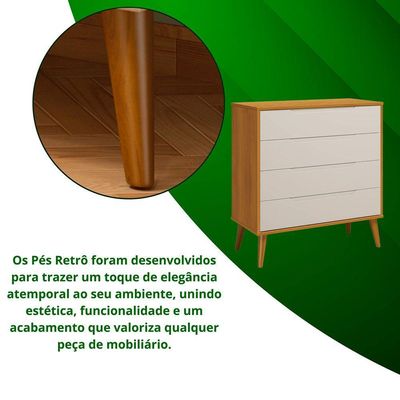 Comoda Gaveteira Elfe Retro 4 Gavetas Areia Fosco Com Savana - Moveisaqui