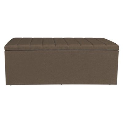 Kit Cabeceira E Calçadeira Recamier Baú Casal 1,40m Holanda Linho - Pallazio Cor Marrom