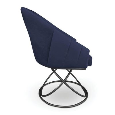 Kit 4 Poltronas Luxo Alana Veludo Base Luxo Preto - Pallazio Cor Azul Marinho