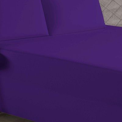 Jogo De Cama Queen Nobre 3 Peças Luva De Box 55cm De Altura Malha 100% Algodão - Roxo