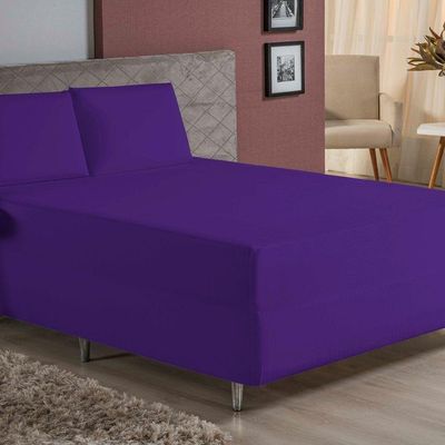 Jogo De Cama Queen Nobre 3 Peças Luva De Box 55cm De Altura Malha 100% Algodão - Roxo