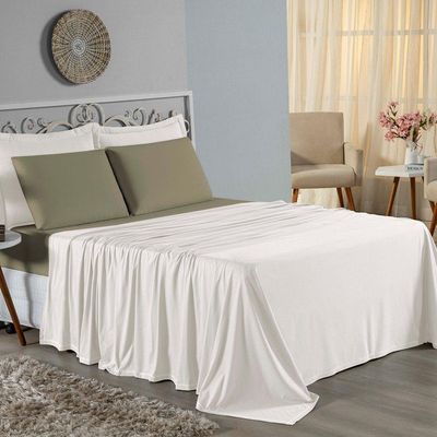 Jogo De Cama King Nobre 4 Peças Lençol Com Elástico De 30cm De Altura Malha 100% Algodão - Palha / Avelã