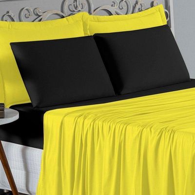 Jogo De Cama Casal Viúva Nobre 4 Peças Malha 100% Algodão - Amarelo / Preto