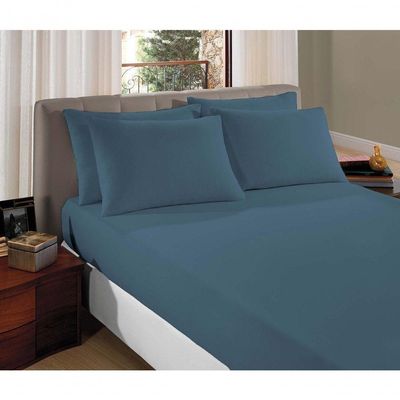 Lençol Casal King Liverpool Com Elástico Avulso 1 Peça Tecido Malha Fio 30/1 Penteado 100% Algodão - Azul Cobalto