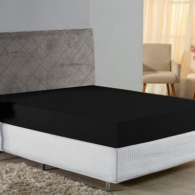 Lençol Com Elástico Casal Nobre 1 Peça 30cm De Altura Malha 100% Algodão - Preto