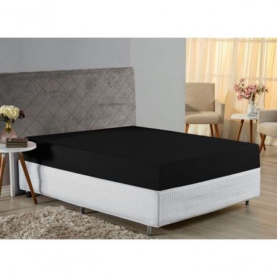 Lençol Com Elástico Casal Nobre 1 Peça 30cm De Altura Malha 100% Algodão - Preto