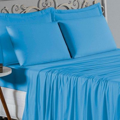 Jogo De Cama Casal Viúva Nobre 4 Peças Malha 100% Algodão - Turquesa