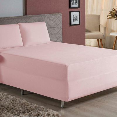 Jogo De Cama Queen Nobre 3 Peças Luva De Box 55cm De Altura Malha 100% Algodão - Rosa
