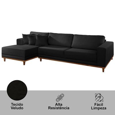 Sofá Cronos 03 Metros Chaise Lado Esquerdo Meu Sofá Online B260 Veludo Preto