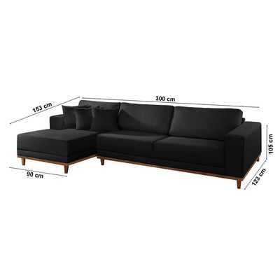 Sofá Cronos 03 Metros Chaise Lado Esquerdo Meu Sofá Online B260 Veludo Preto