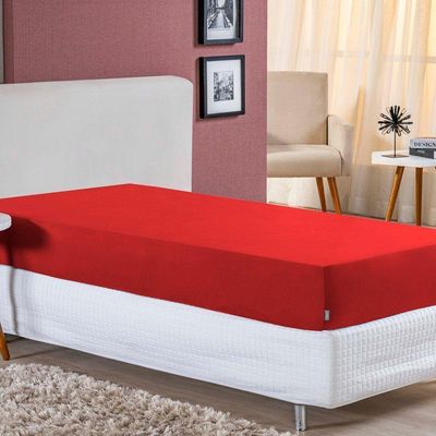 Lençol Com Elástico Solteiro Nobre 1 Peça 30cm De Altura Malha 100% Algodão - Vermelho