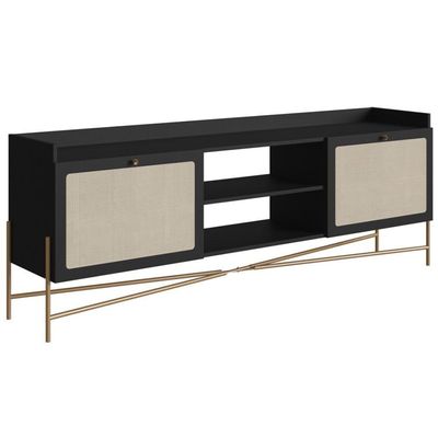 Rack Oslo 183CM MDP com 2 Portas Basculantes e Pés Metálicos Preto Fosco para Sala