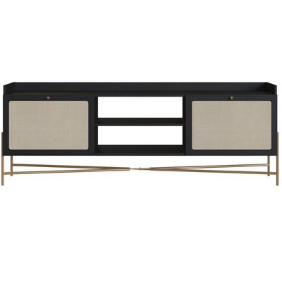 Rack Oslo 183CM MDP com 2 Portas Basculantes e Pés Metálicos Preto Fosco para Sala