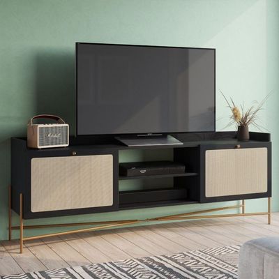 Rack Oslo 183CM MDP com 2 Portas Basculantes e Pés Metálicos Preto Fosco para Sala