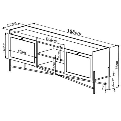 Rack Oslo 183CM MDP com 2 Portas Basculantes e Pés Metálicos Preto Fosco para Sala