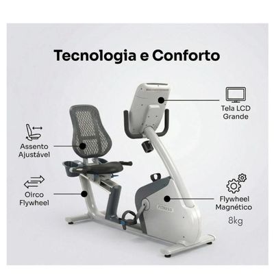 Bicicleta Ergométrica Resistência Magnética Horizontal Cinza