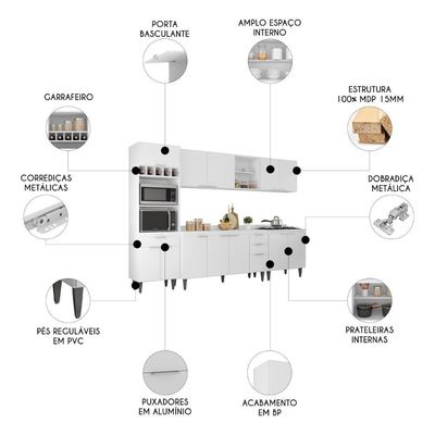 Armário De Cozinha Com Tampo Cp05 290cm Pérola Branco Z34 - Mpozenato