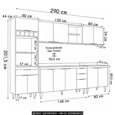 Armário De Cozinha Com Tampo Cp05 290cm Pérola Branco Z34 - Mpozenato