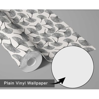Papel de Parede Vinílico Autoadesivo Estampa Ginkgo Chique À Prova d'Água Cinza, Removível para Quartos, Salas e Armários - S4Sassy 63,5 cm (L) × 304,8 cm (C) / Cinza - Vinil Liso