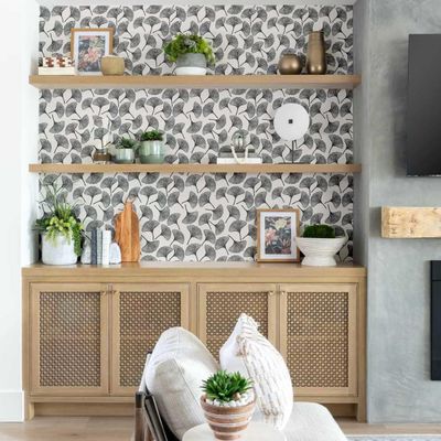 Papel de Parede Vinílico Autoadesivo Estampa Ginkgo Chique À Prova d'Água Cinza, Removível para Quartos, Salas e Armários - S4Sassy 63,5 cm (L) × 304,8 cm (C) / Cinza - Vinil Liso