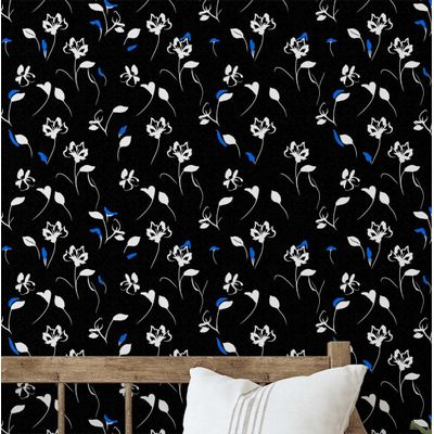 Papel de Parede Autocolante Vinílico Impermeável, Estampa Floral, Preto, Removível, Ideal para Inquilinos, Quarto/Sala/Jantar - S4sassy 63,5 cm (L) × 152,4 cm (C) / Preto - Vinil Liso