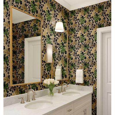Papel de Parede Folhagem Tropical com Manchas de Leopardo, Vinil Autoadesivo Removível para Quarto e Sala, Verde - S4Sassy 63,5 cm (L) × 304,8 cm (C) / Verde - Vinil Liso