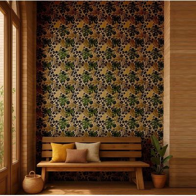 Papel de Parede Folhagem Tropical com Manchas de Leopardo, Vinil Autoadesivo Removível para Quarto e Sala, Verde - S4Sassy 63,5 cm (L) × 304,8 cm (C) / Verde - Vinil Liso