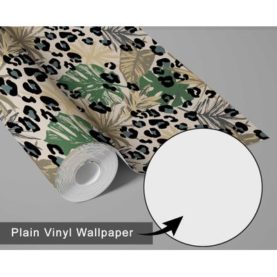Papel de Parede Folhagem Tropical com Manchas de Leopardo, Vinil Autoadesivo Removível para Quarto e Sala, Verde - S4Sassy 63,5 cm (L) × 304,8 cm (C) / Verde - Vinil Liso
