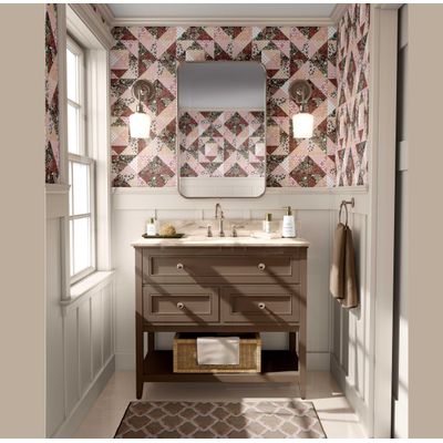 Papel de Parede Vinílico Autoadesivo Estampa Floral Geométrica Mural Estilo Asiático, Banheiro, Lavanderia e Closet Marrom - S4Sassy 63,5 cm (L) × 914,4 cm (C) / Marrom - Vinil Texturizado
