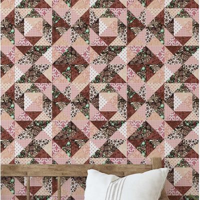 Papel de Parede Vinílico Autoadesivo Estampa Floral Geométrica Mural Estilo Asiático, Banheiro, Lavanderia e Closet Marrom - S4Sassy 63,5 cm (L) × 914,4 cm (C) / Marrom - Vinil Texturizado
