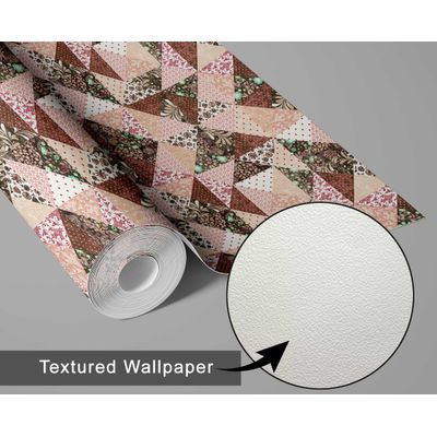 Papel de Parede Vinílico Autoadesivo Estampa Floral Geométrica Mural Estilo Asiático, Banheiro, Lavanderia e Closet Marrom - S4Sassy 63,5 cm (L) × 914,4 cm (C) / Marrom - Vinil Texturizado