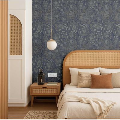 Revestimento de Parede Autoadesivo Removível Estampa Floral Chique Azul para Banheiro e Lavanderia - Papel de Parede Vinílico - S4Sassy 63,5 cm (L) × 152,4 cm (C) / Azul - Vinil Liso