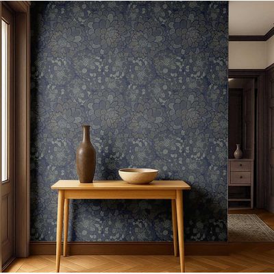 Revestimento de Parede Autoadesivo Removível Estampa Floral Chique Azul para Banheiro e Lavanderia - Papel de Parede Vinílico - S4Sassy 63,5 cm (L) × 152,4 cm (C) / Azul - Vinil Liso