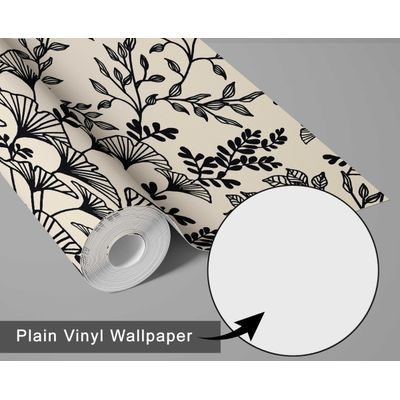 Papel de Parede Autoadesivo Removível com Galhos Botânicos Preto, Mural Instantâneo para Quarto, Banheiro, Lavanderia, Closet - S4Sassy 63,5 cm (L) × 914,4 cm (C) / Preto - Vinil Texturizado