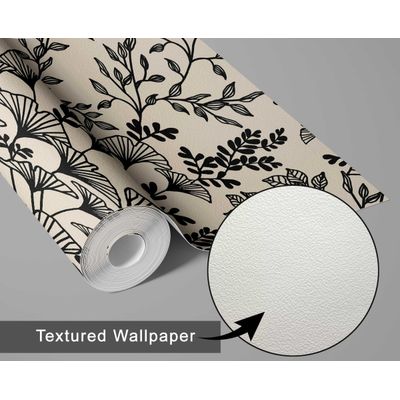 Papel de Parede Autoadesivo Removível com Galhos Botânicos Preto, Mural Instantâneo para Quarto, Banheiro, Lavanderia, Closet - S4Sassy 63,5 cm (L) × 914,4 cm (C) / Preto - Vinil Texturizado