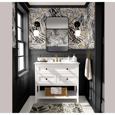 Papel de Parede Folhas de Palmeira Pintadas à Mão, Preto, Vinil Autoadesivo, Decorativo, Instalação Fácil para Quarto e Sala - S4Sassy 63,5 cm (L) × 609,6 cm (C) / Preto - Vinil Liso