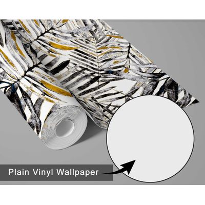 Papel de Parede Folhas de Palmeira Pintadas à Mão, Preto, Vinil Autoadesivo, Decorativo, Instalação Fácil para Quarto e Sala - S4Sassy 63,5 cm (L) × 609,6 cm (C) / Preto - Vinil Liso