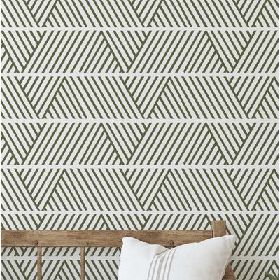 Papel Vinílico Autoadesivo Impermeável Listras Geométricas Verde, Revestimento de Parede Removível para Quarto e Sala, Locatários - S4Sassy 63,5 cm (L) × 152,4 cm (C) / Verde - Vinil Texturizado