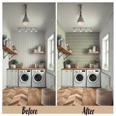 Papel Vinílico Autoadesivo Impermeável Listras Geométricas Verde, Revestimento de Parede Removível para Quarto e Sala, Locatários - S4Sassy 63,5 cm (L) × 152,4 cm (C) / Verde - Vinil Texturizado