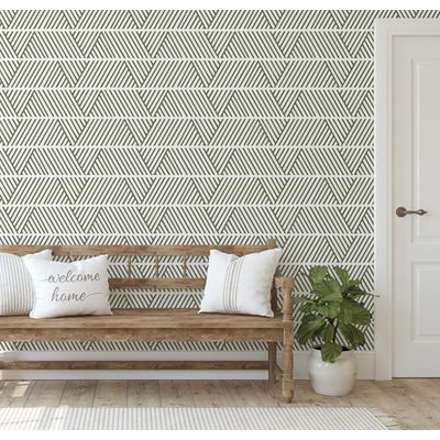 Papel Vinílico Autoadesivo Impermeável Listras Geométricas Verde, Revestimento de Parede Removível para Quarto e Sala, Locatários - S4Sassy 63,5 cm (L) × 152,4 cm (C) / Verde - Vinil Texturizado