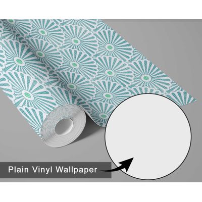 Revestimento Vinílico Autoadesivo Removível Leque Floral Art Déco - Mural Moderno Verde para Quarto, Banheiro, Lavanderia, Closet - S4Sassy 63,5 cm (L) × 152,4 cm (C) / Verde - Vinil Texturizado