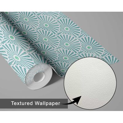 Revestimento Vinílico Autoadesivo Removível Leque Floral Art Déco - Mural Moderno Verde para Quarto, Banheiro, Lavanderia, Closet - S4Sassy 63,5 cm (L) × 152,4 cm (C) / Verde - Vinil Texturizado