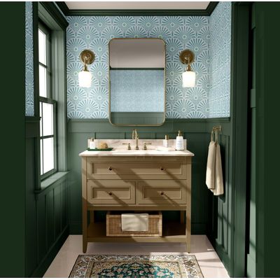 Revestimento Vinílico Autoadesivo Removível Leque Floral Art Déco - Mural Moderno Verde para Quarto, Banheiro, Lavanderia, Closet - S4Sassy 63,5 cm (L) × 152,4 cm (C) / Verde - Vinil Texturizado
