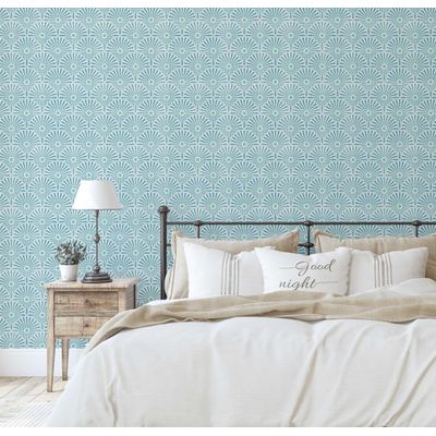 Revestimento Vinílico Autoadesivo Removível Leque Floral Art Déco - Mural Moderno Verde para Quarto, Banheiro, Lavanderia, Closet - S4Sassy 63,5 cm (L) × 152,4 cm (C) / Verde - Vinil Texturizado