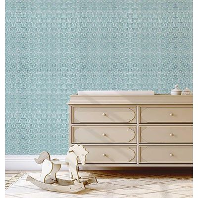 Revestimento Vinílico Autoadesivo Removível Leque Floral Art Déco - Mural Moderno Verde para Quarto, Banheiro, Lavanderia, Closet - S4Sassy 63,5 cm (L) × 152,4 cm (C) / Verde - Vinil Texturizado